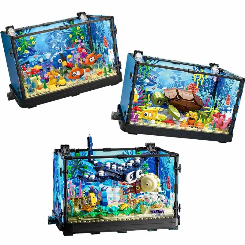 Aquarium Fish Games - Aquarium bouwsteenset met licht, aquarium, zeeschildpad,