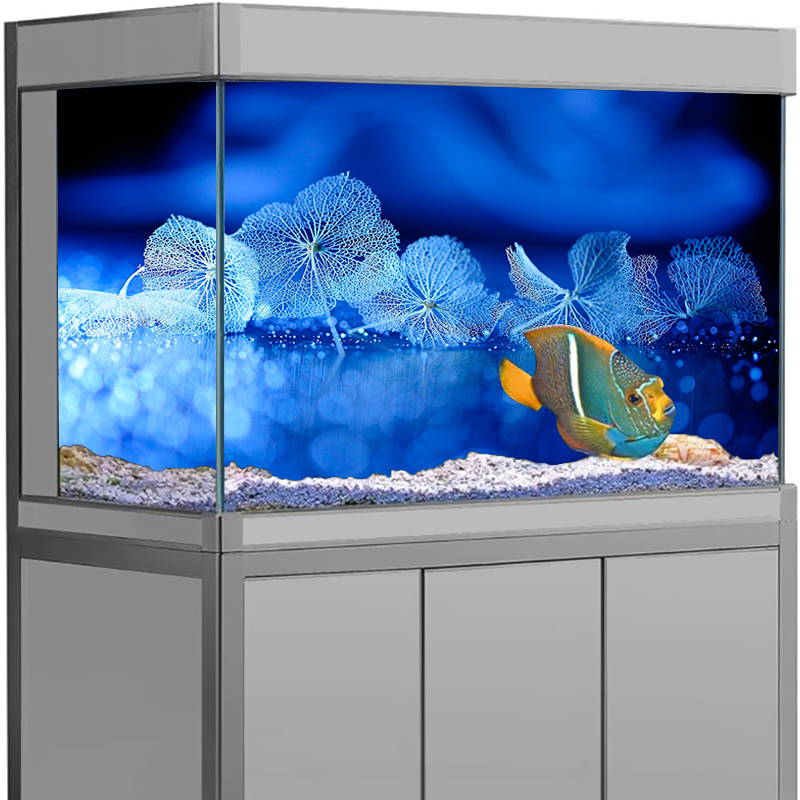 Aquarium Fish Poster - Aquarium decoratie achtergrondsticker, blauwe bloemenposter aquarium