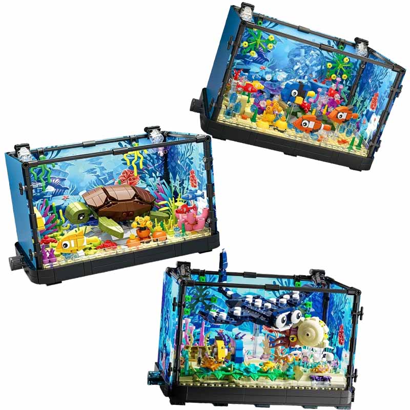 Aquarium Fish Game - Aquarium bouwsteenset met licht, aquarium, zeeschildpad,